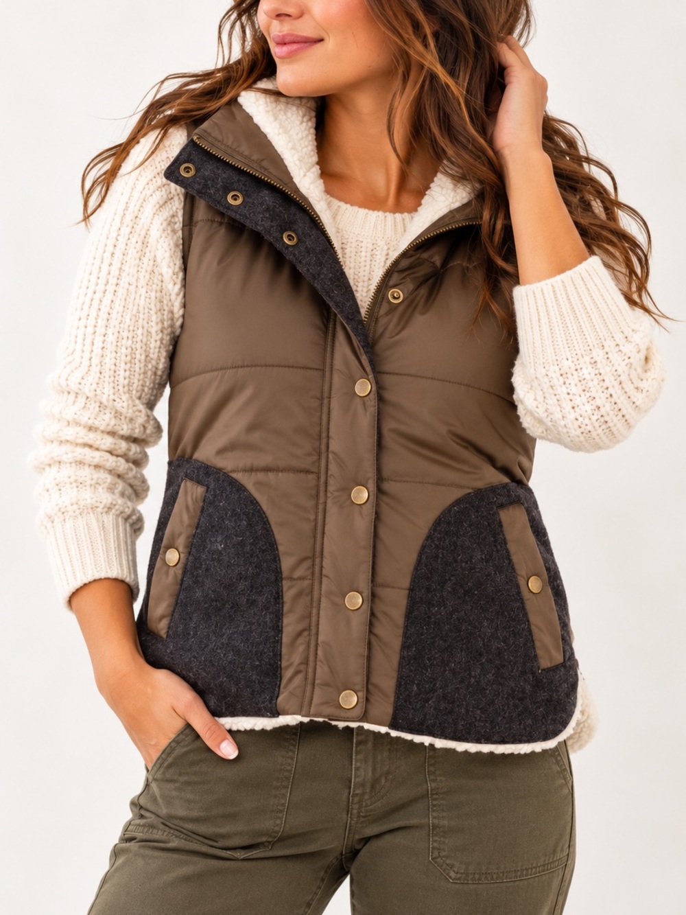 Carve Designs Boundry Vest Women’s Medium Brown Shearling Lined Quilted